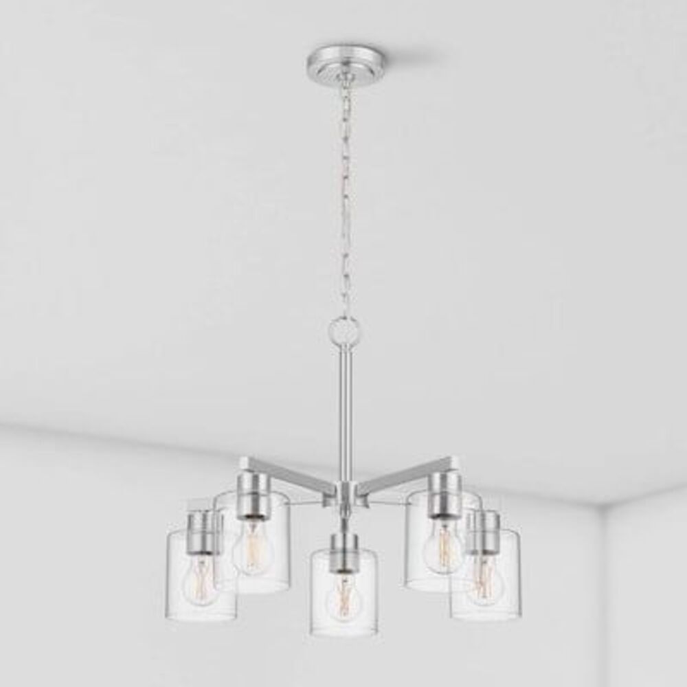 allen + roth Evans 5 -Light Brushed Nickel Clear glass Metal Chandelier